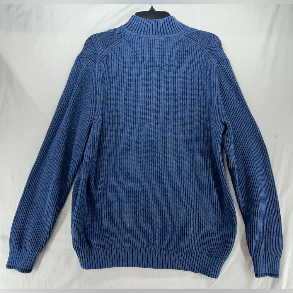 Tommy Bahama Men's Large Blue Cotton Quarter Zip Sweater Diamond Cable Knit - Picture 2 of 9